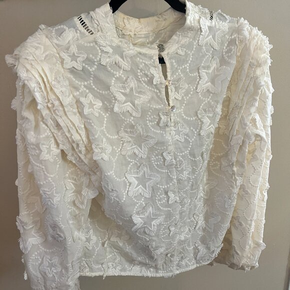 FARM RIO Star 3D embroidered blouse, Ivory, Size L - Picture 6 of 8